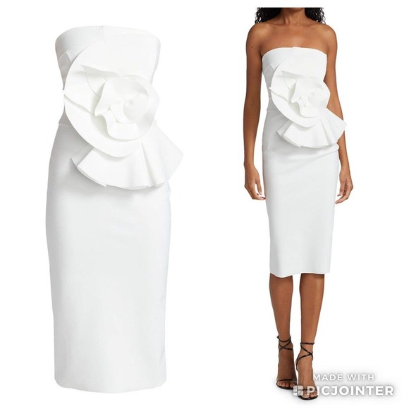 Chiara Boni Dresses & Skirts - Chiara Boni La Petite Robe Hebe Ruffled White Strapless Sheath Dress